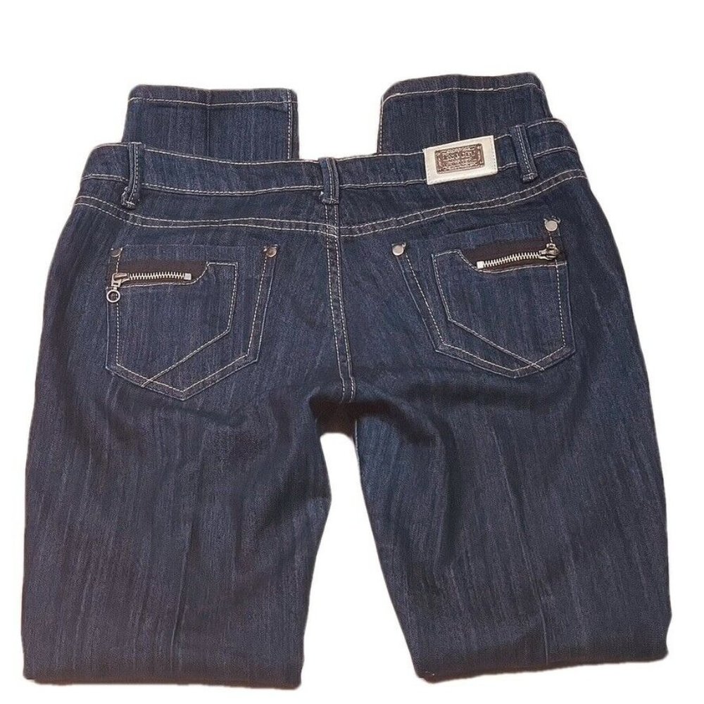 EXOCET Jeans Straight Leg Dark Wash Zipped Pockets Juniors Size 11